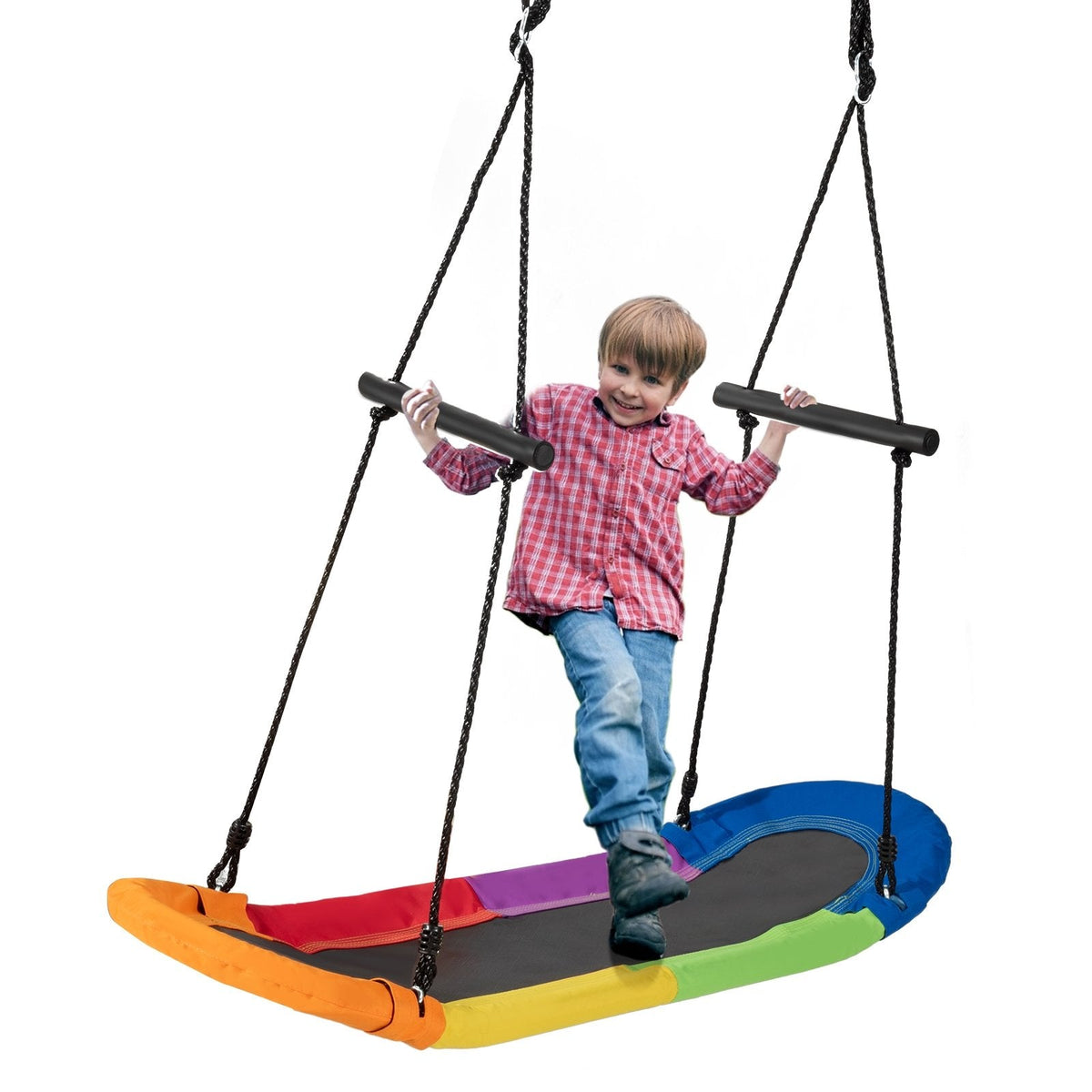 Saucer Tree Swing Surf Kids Outdoor Adjustable Oval Platform Set with Handle-Multicolor