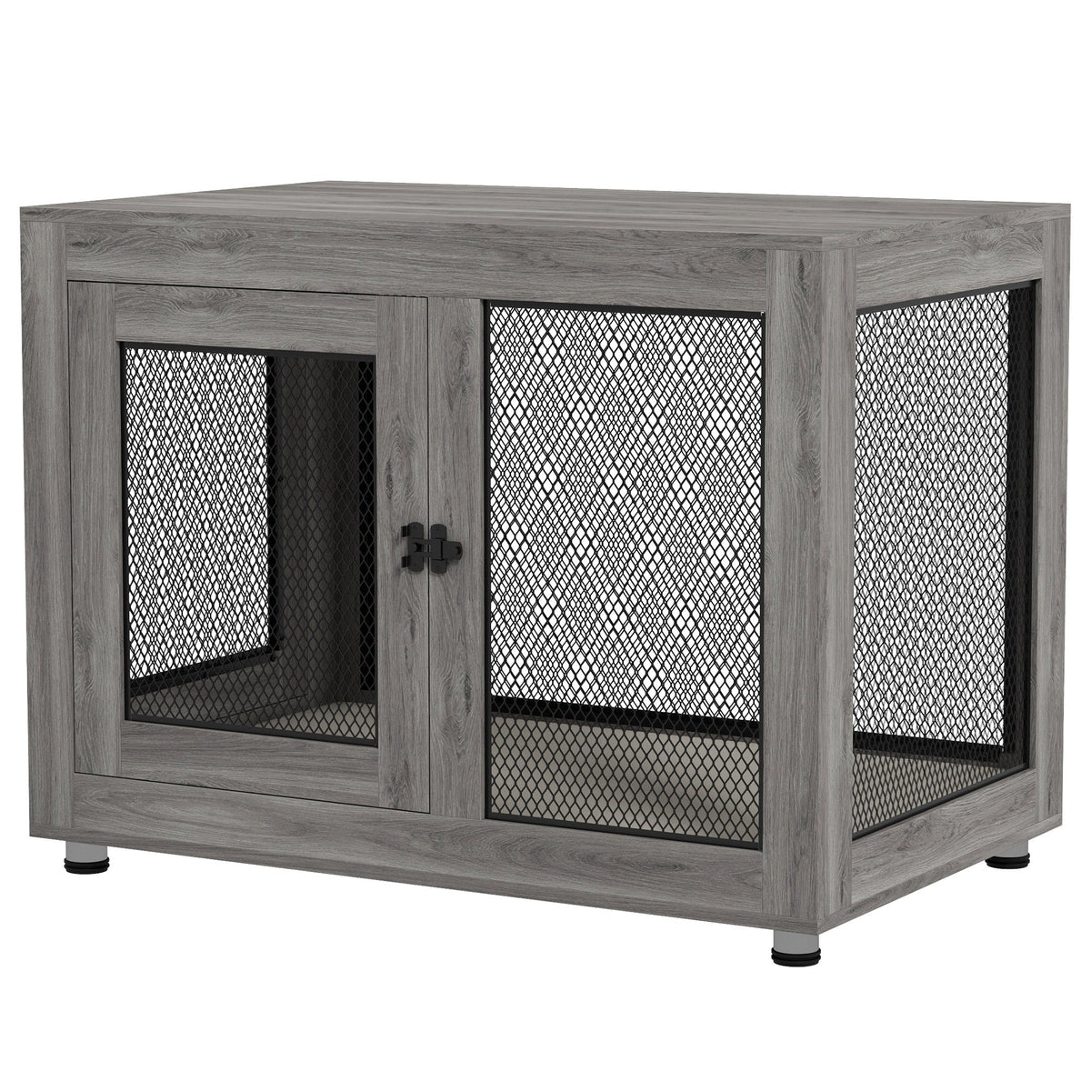 Pet Crate End Table with Water-resistant Cushion or Large Medium Dogs, Black