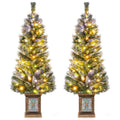 Set of 2 4 FT Pre-Lit Potted Christmas Trees, Snowy Tips, 80 LEDs Each, 11 Modes and Remote