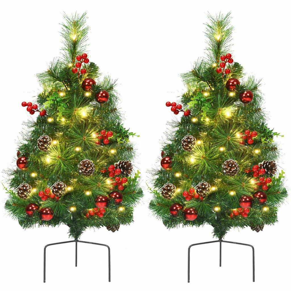 Set of 2 Pathway Christmas Trees, 29 Inch Battery Powered with 8 Flash Modes