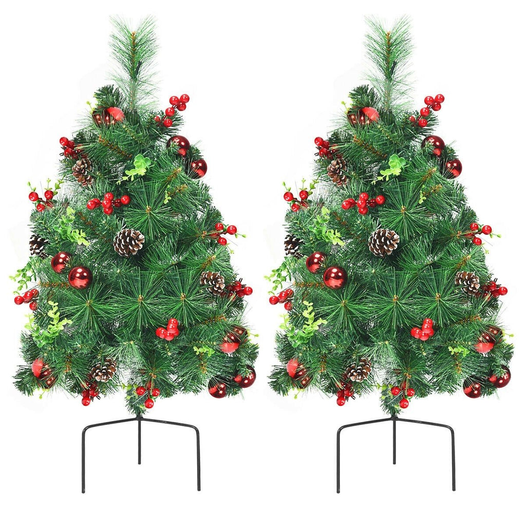Set of 2 Pathway Christmas Trees, 29 Inch Battery Powered with 8 Flash Modes