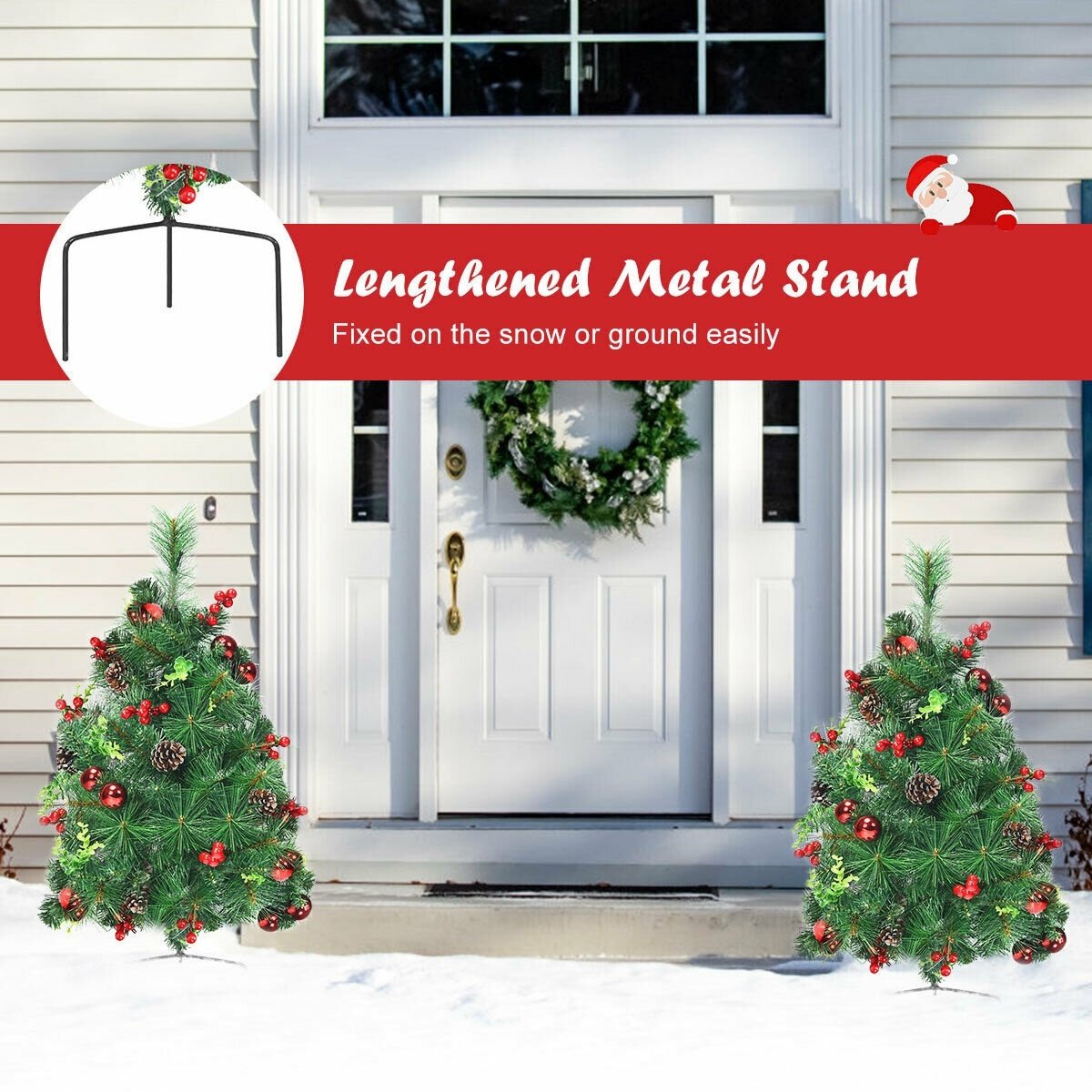 Set of 2 Pathway Christmas Trees, 29 Inch Battery Powered with 8 Flash Modes