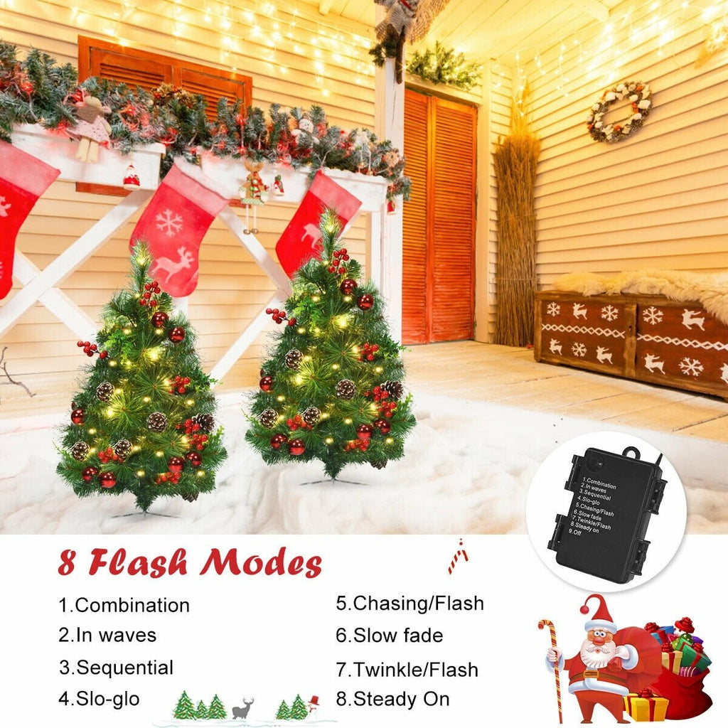 Set of 2 Pathway Christmas Trees, 29 Inch Battery Powered with 8 Flash Modes