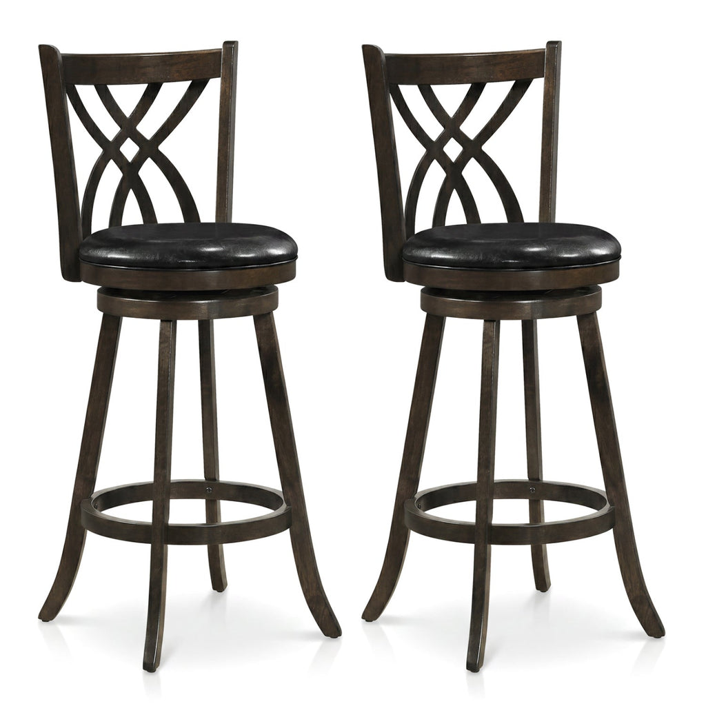 Set of 2 Bar Height Swivel Stools with Hollowed Backs in Grey, 30.5 Inch Seat