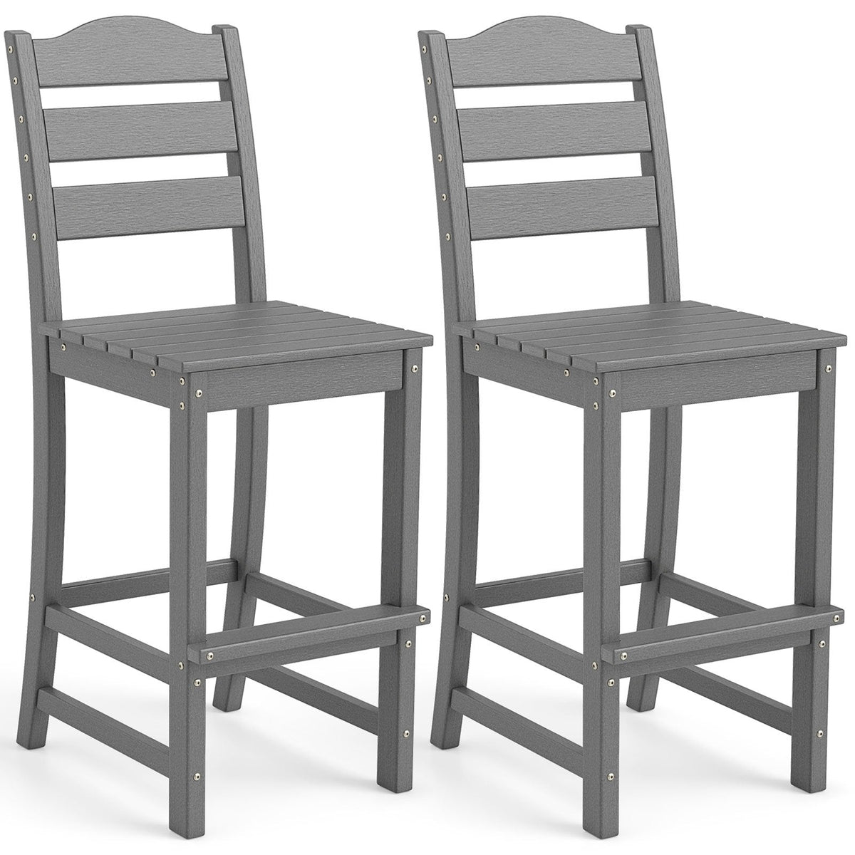 Set of 2 30 Inches HDPE Outdoor Counter Height Bar Stools with Backs-Gray