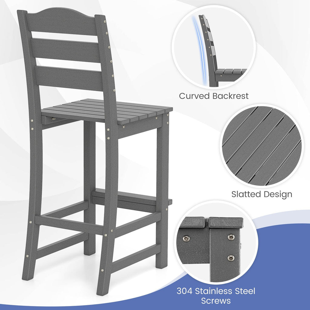 Set of 2 30 Inches HDPE Outdoor Counter Height Bar Stools with Backs-Gray