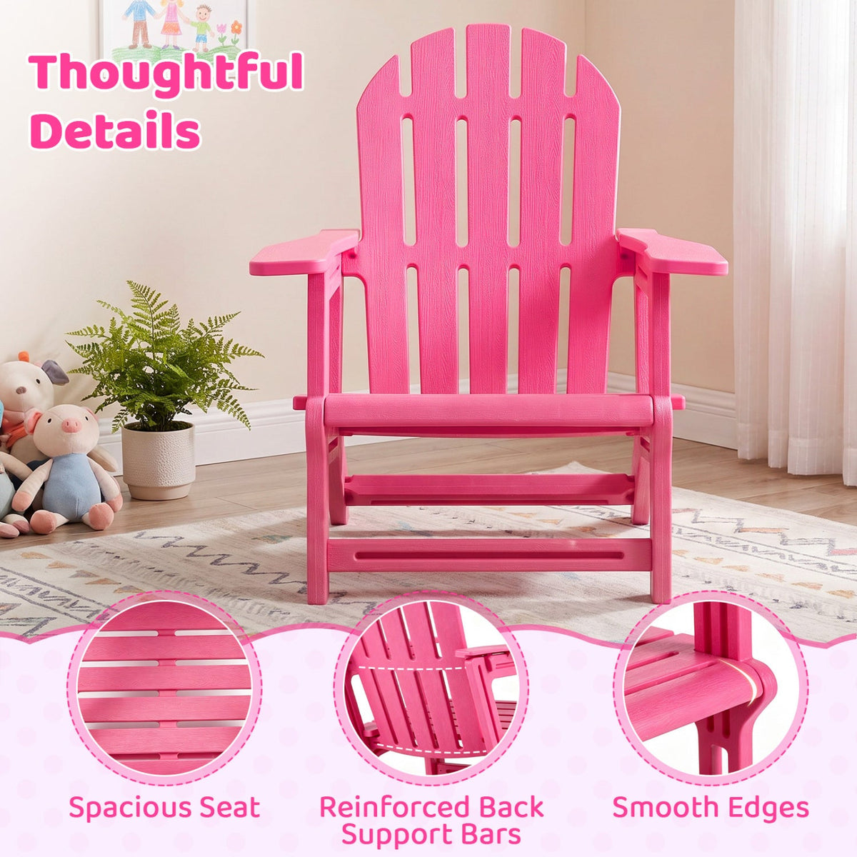 Set of 2 All-Weather Outdoor Kids Patio Seating with Ergonomic Design-Pink