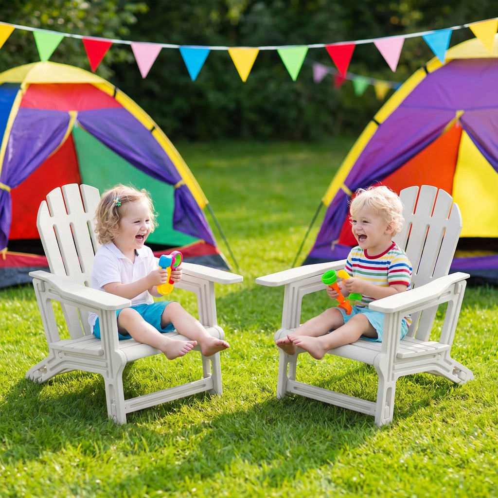 Set of 2 All-Weather Outdoor Kids Patio Seating with Ergonomic Design-White