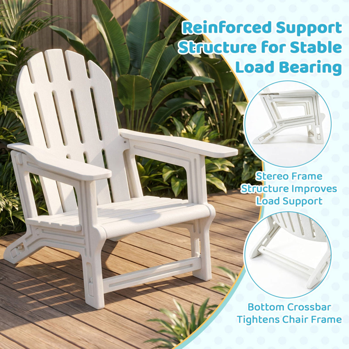 Set of 2 All-Weather Outdoor Kids Patio Seating with Ergonomic Design-White
