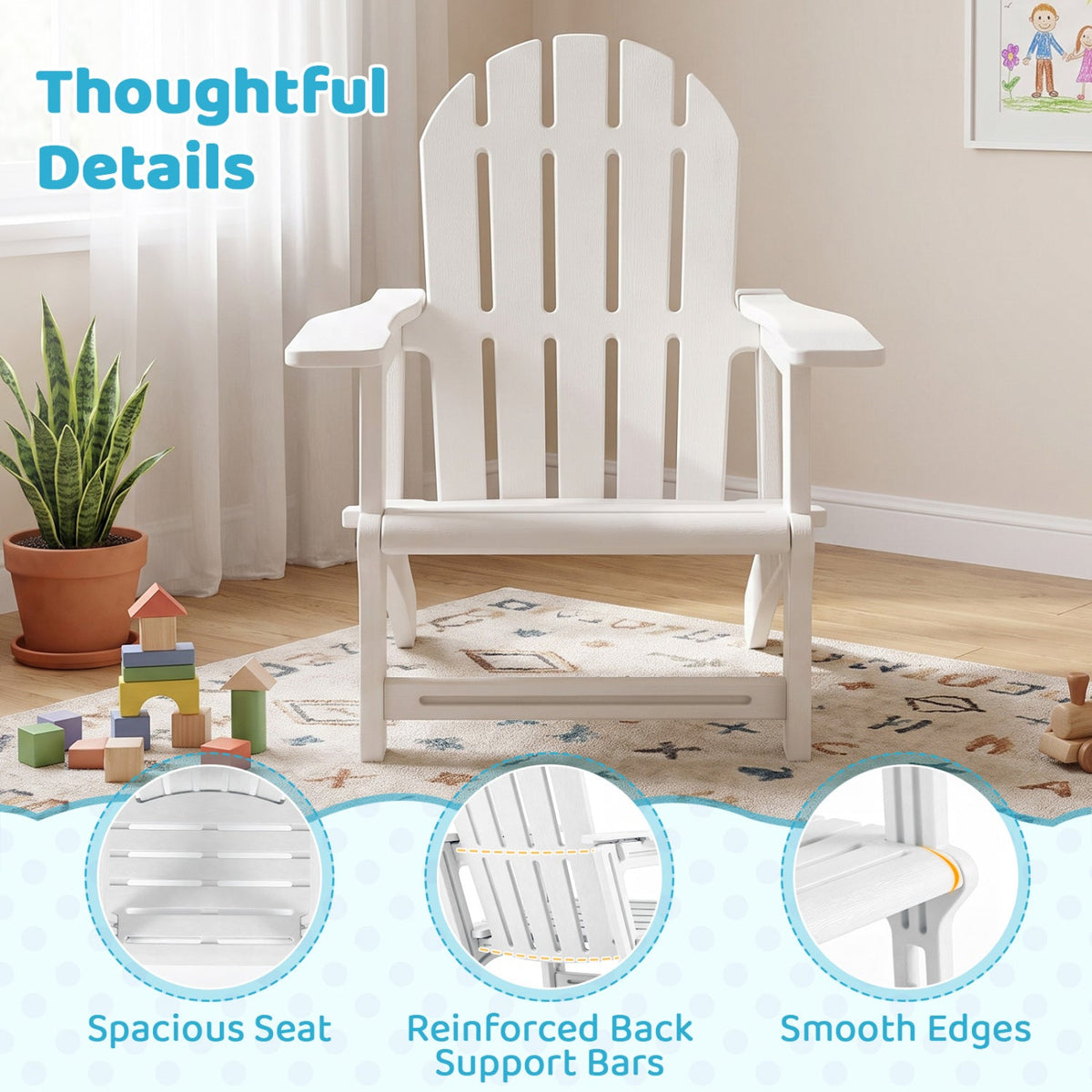 Set of 2 All-Weather Outdoor Kids Patio Seating with Ergonomic Design-White