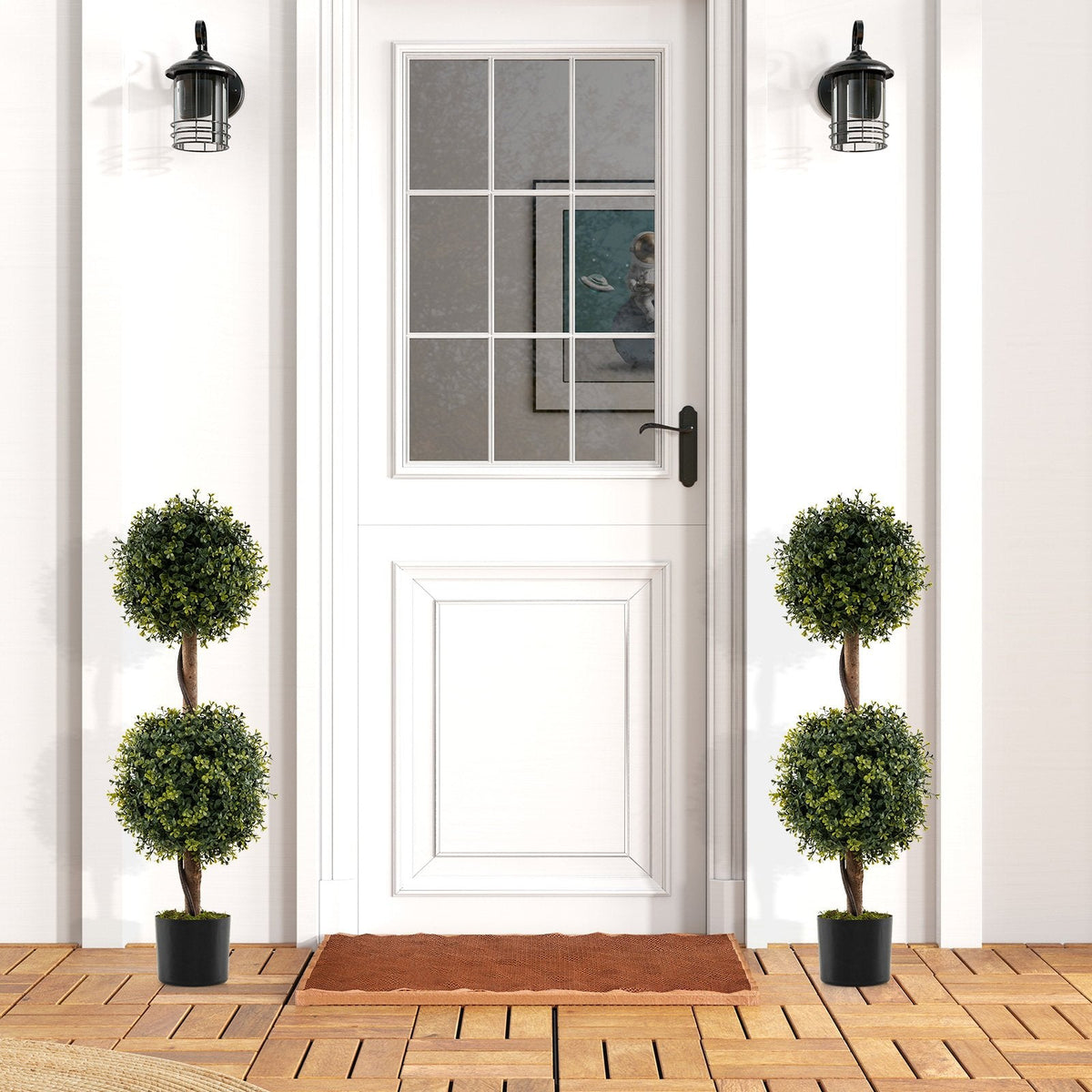 Set of 2 Artificial Double Topiary Ball Trees