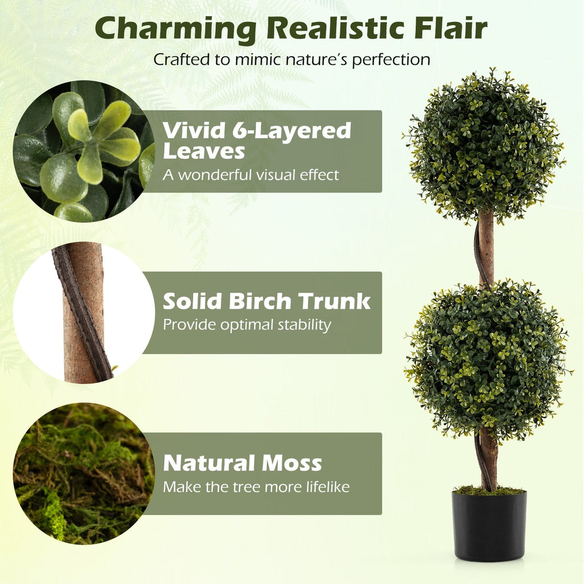Set of 2 Artificial Double Topiary Ball Trees