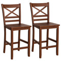 Set of 2 Cross Back Counter Stools with Solid Wood Seats in Walnut, 24 Inch Seat