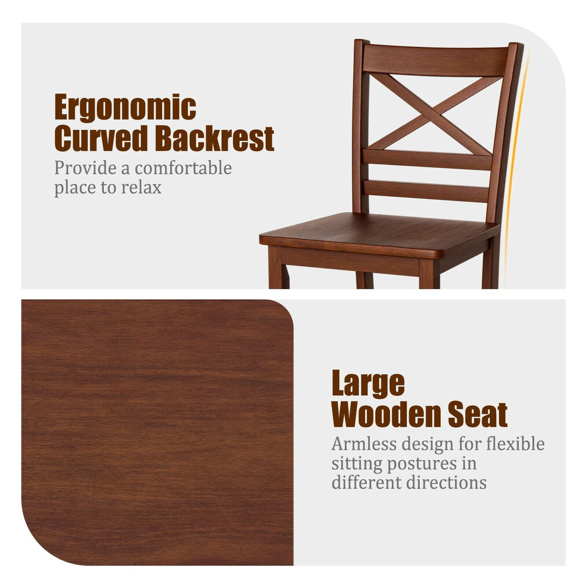 Set of 2 Cross Back Counter Stools with Solid Wood Seats in Walnut, 24 Inch Seat