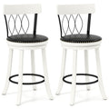 Set of 2 Swivel Counter Stools with Metal Pattern Backs in White, 26 Inch Seat Height