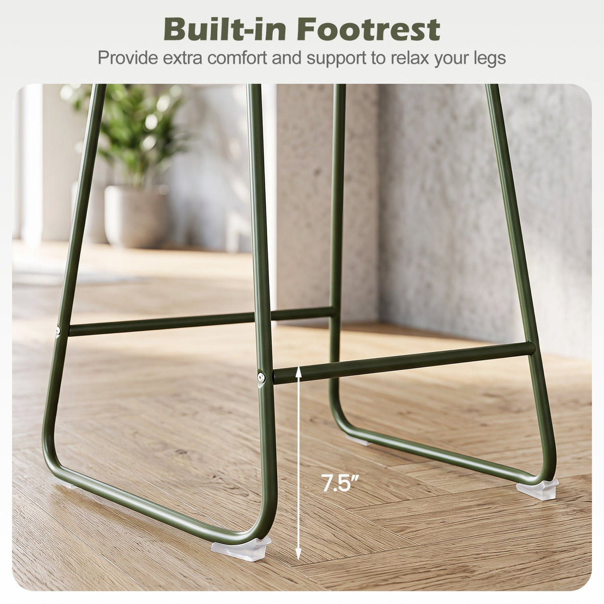 Set of 2 Barrel Back Bar Stools in Olive Green with Sled Frames, 28 Inch Seat
