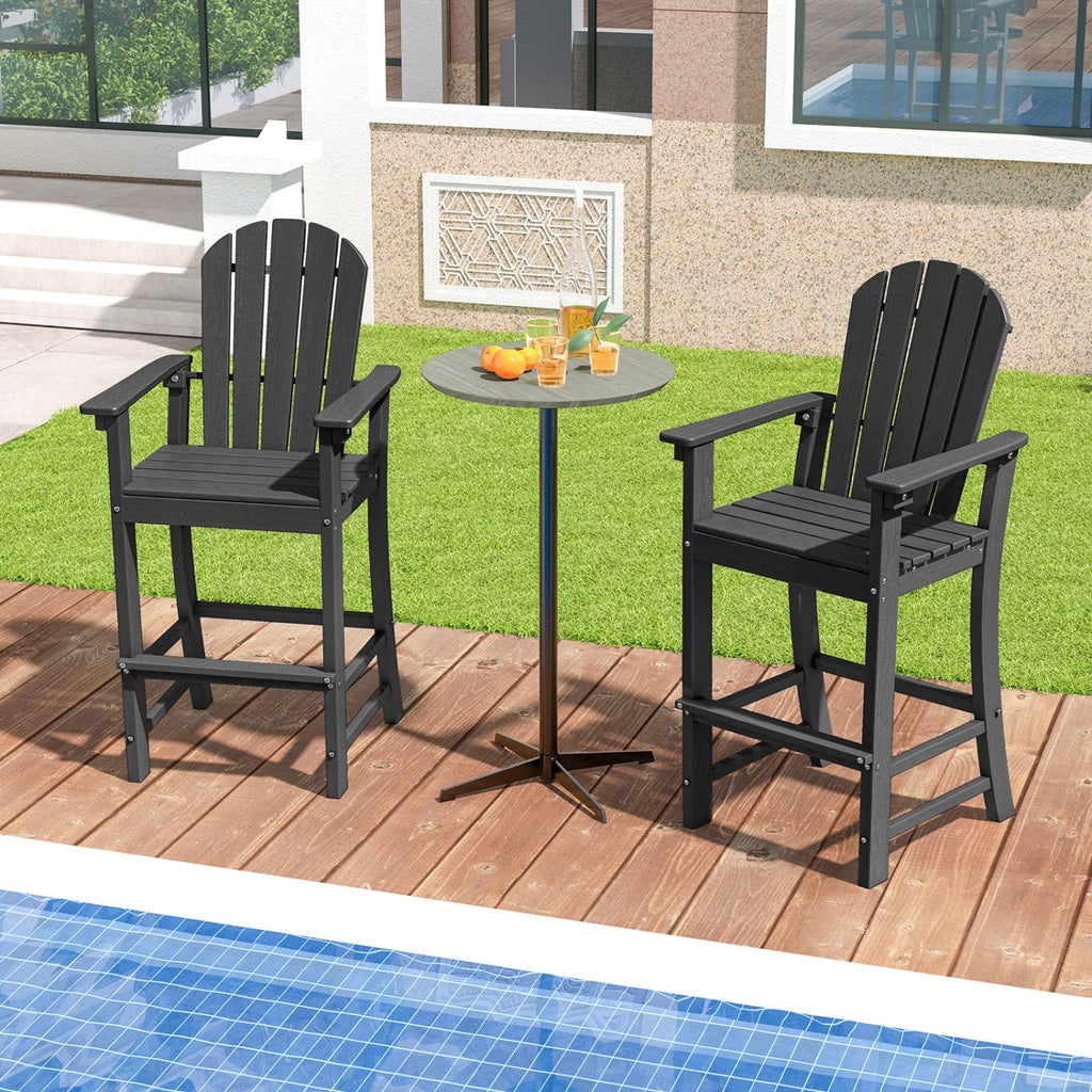 Set of 2 Counter Height Outdoor HDPE Bar Stool with Armrests and Footrest-Black