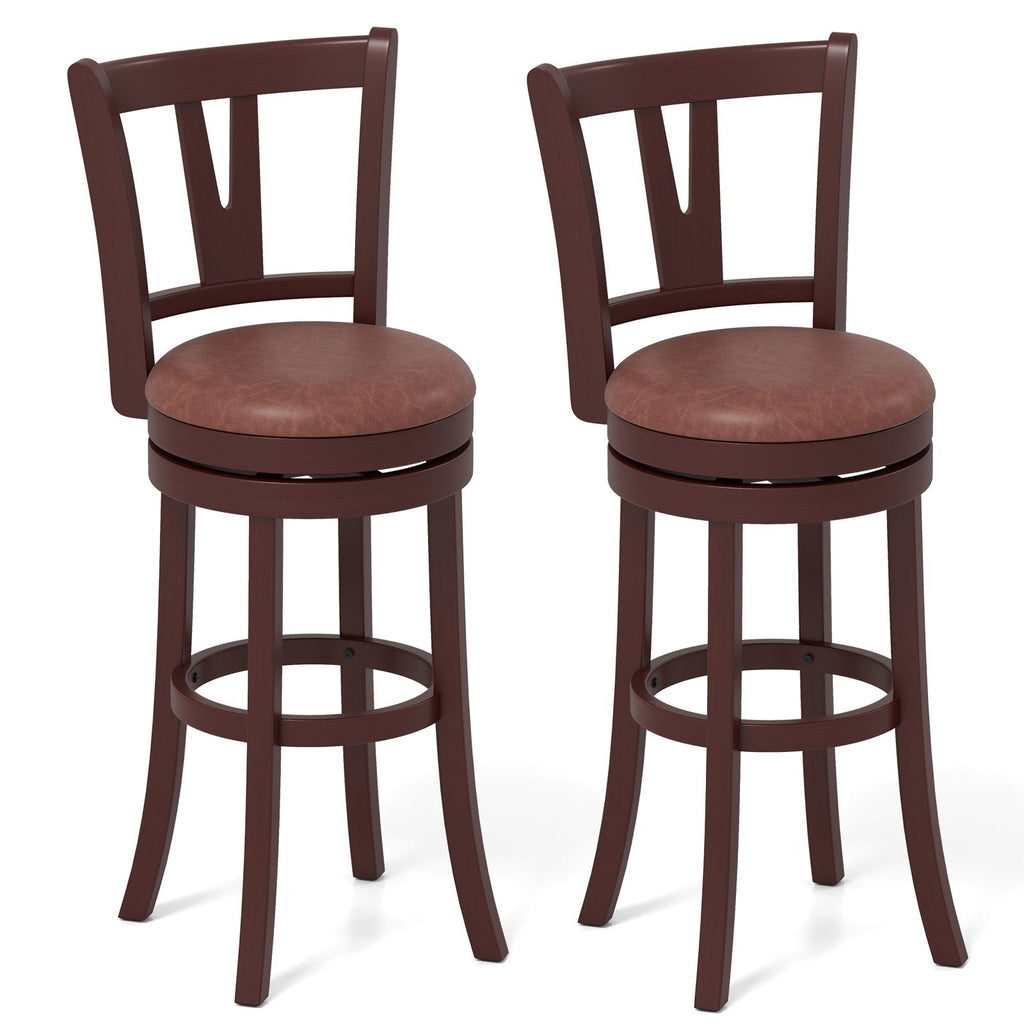 Set of 2 Bar Height Swivel Stools with High Backs and 105 Degree Recline, 30 Inch Seat