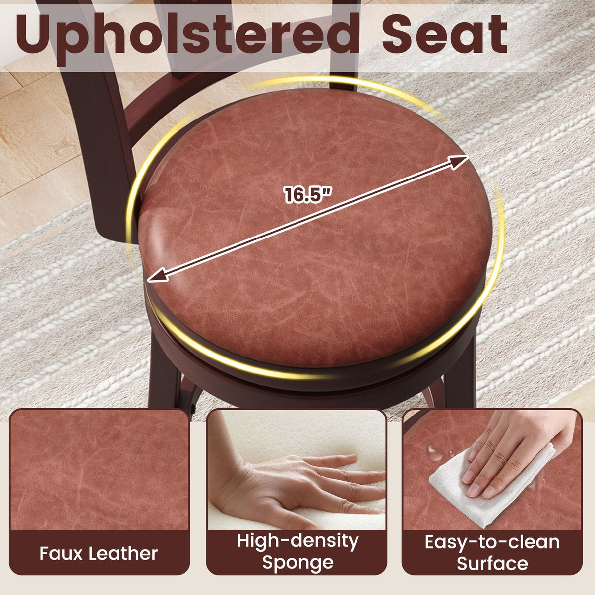 Set of 2 Bar Height Swivel Stools with High Backs and 105 Degree Recline, 30 Inch Seat