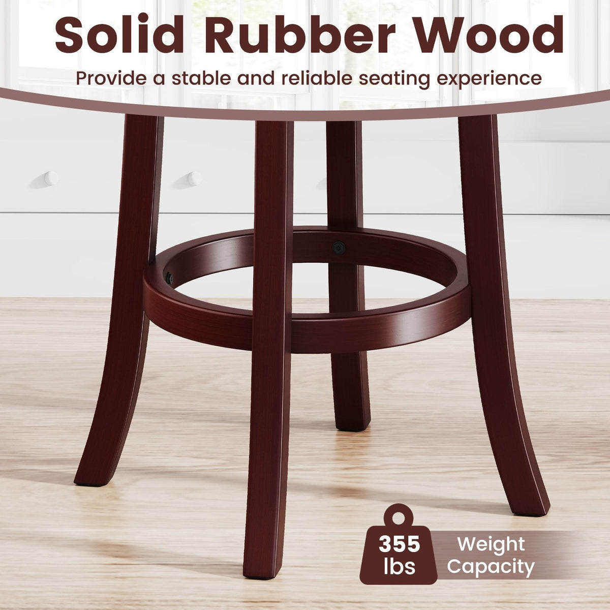 Set of 2 Bar Height Swivel Stools with High Backs and 105 Degree Recline, 30 Inch Seat