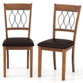 Set of 2 Dining Chairs with Wave Cut Out Back, Walnut Rubber Wood and Dark Brown Faux Leather Seat