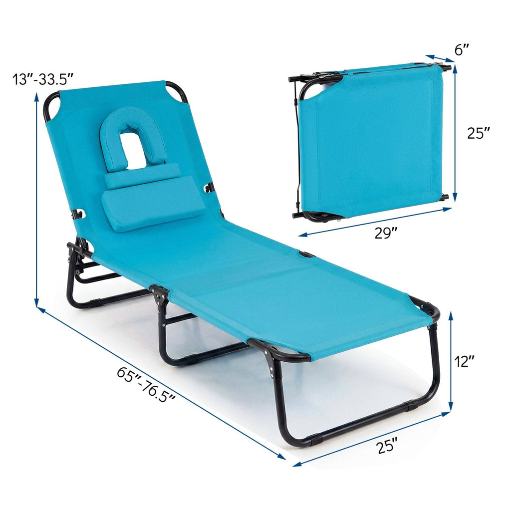 Set of 2 Folding Tanning Loungers with Face Holes and Flaps, Turquoise