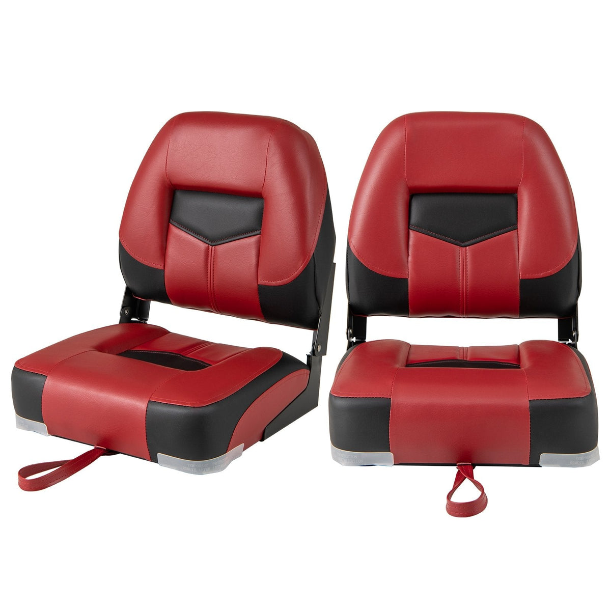 Set of 2 Folding Low Back Fishing Boat Seats with Stainless Steel Screws-Red