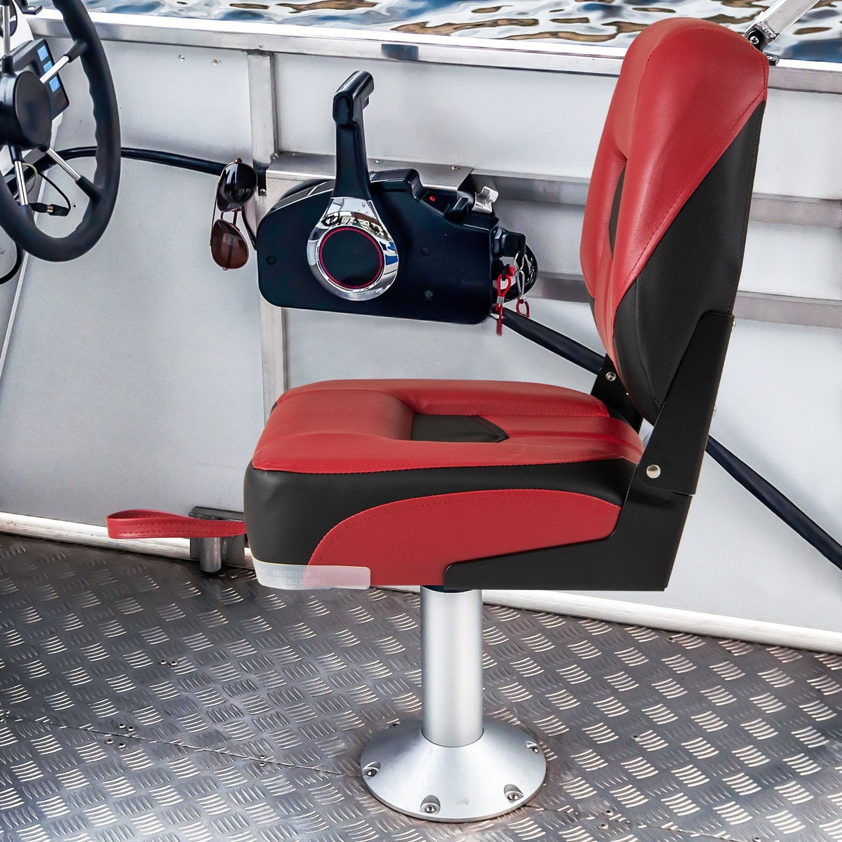 Set of 2 Folding Low Back Fishing Boat Seats with Stainless Steel Screws-Red