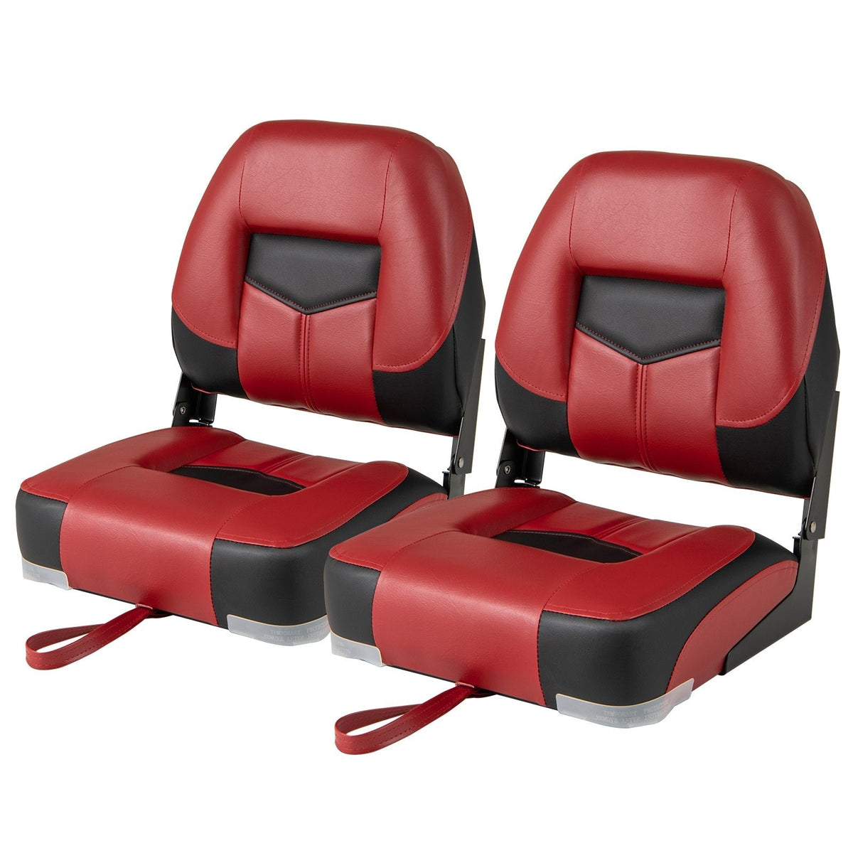Set of 2 Folding Low Back Fishing Boat Seats with Stainless Steel Screws-Red