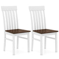 Set of 2 Slat Back Dining Chairs, White Rubber Wood Frame with Walnut Contoured Wooden Seat