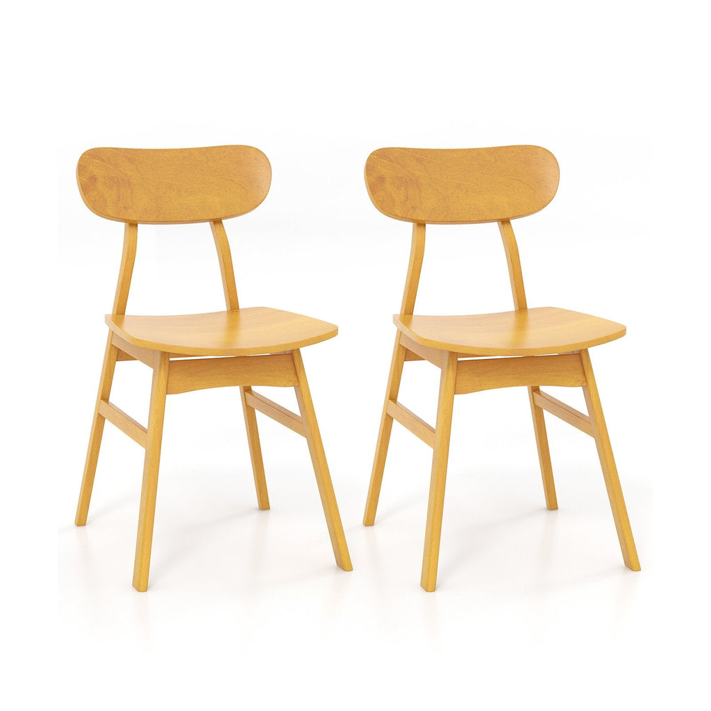 Set of 2 Modern Dining Chairs with Curved Solid Wood Backrest and Seat, Natural Rubber Wood