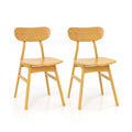 Set of 2 Modern Dining Chairs with Curved Solid Wood Backrest and Seat, Natural Rubber Wood
