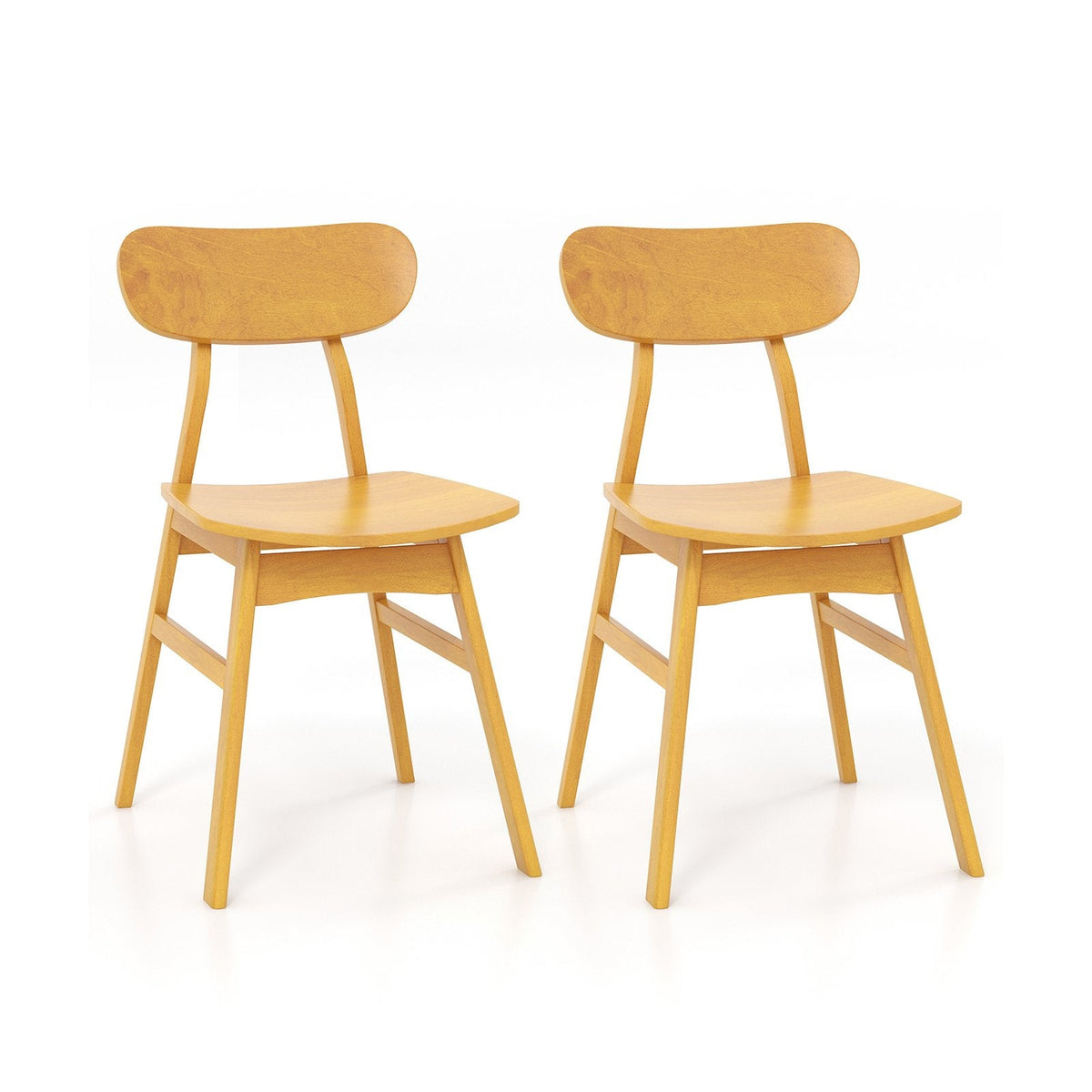 Set of 2 Modern Dining Chairs with Curved Solid Wood Backrest and Seat, Natural Rubber Wood