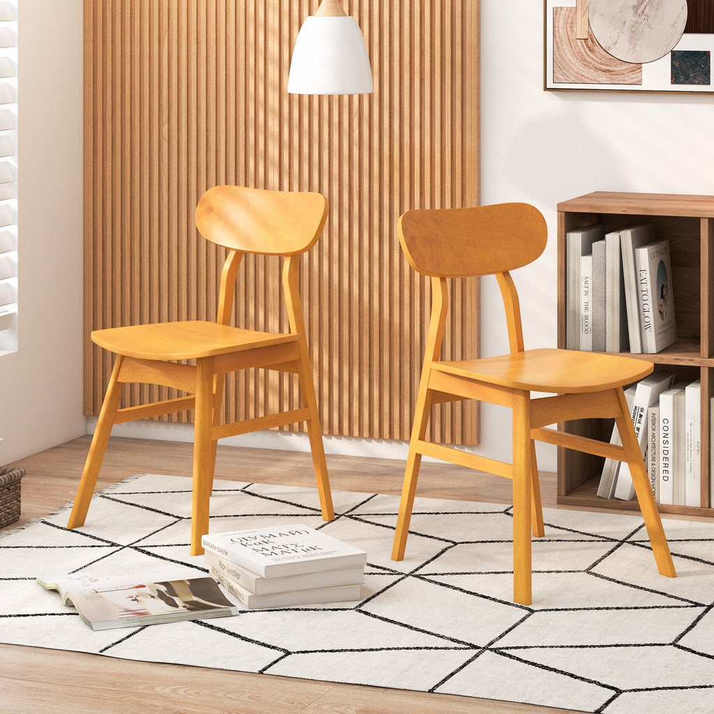 Set of 2 Modern Dining Chairs with Curved Solid Wood Backrest and Seat, Natural Rubber Wood