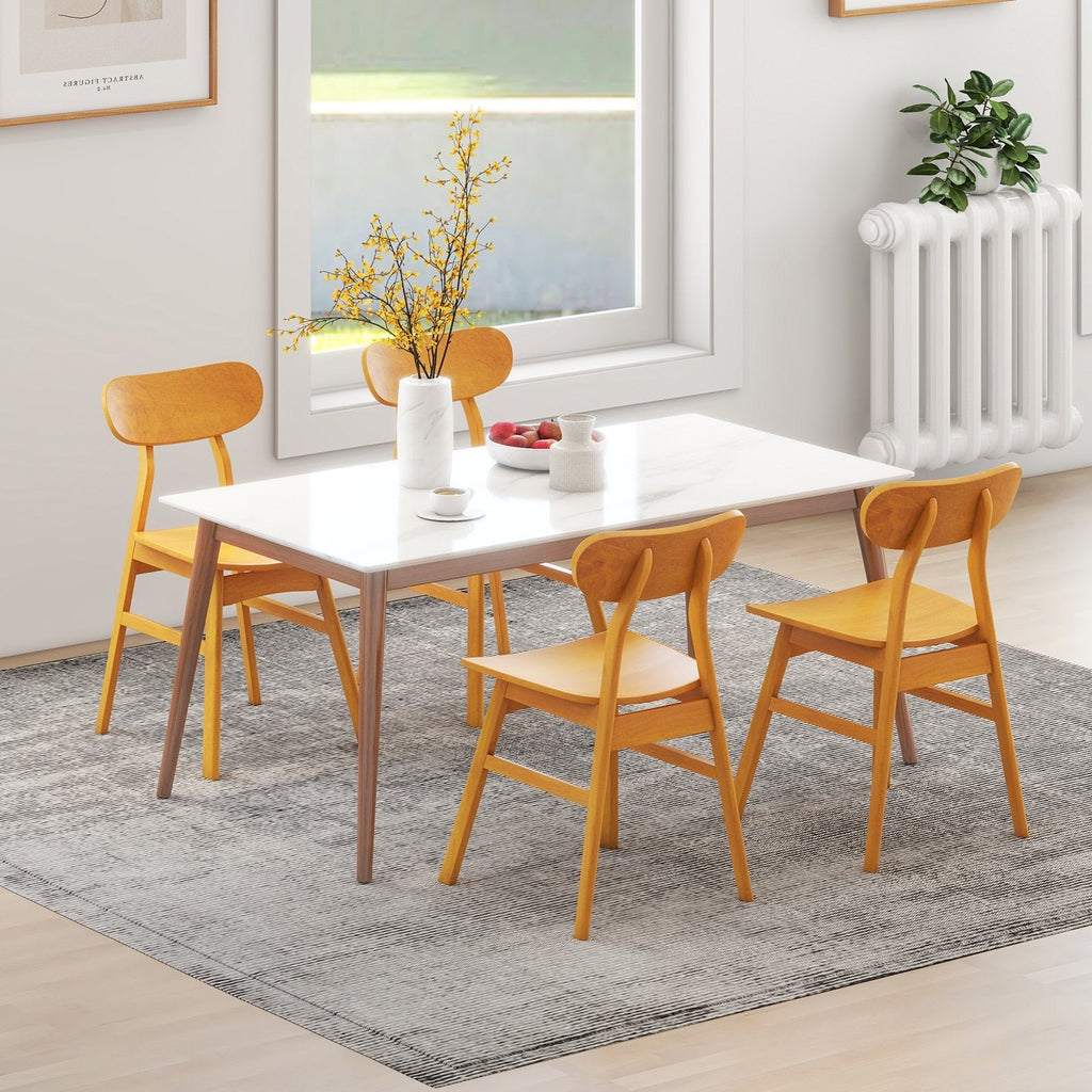 Set of 2 Modern Dining Chairs with Curved Solid Wood Backrest and Seat, Natural Rubber Wood