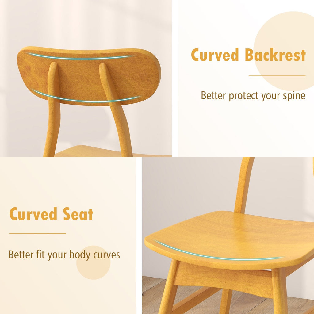 Set of 2 Modern Dining Chairs with Curved Solid Wood Backrest and Seat, Natural Rubber Wood