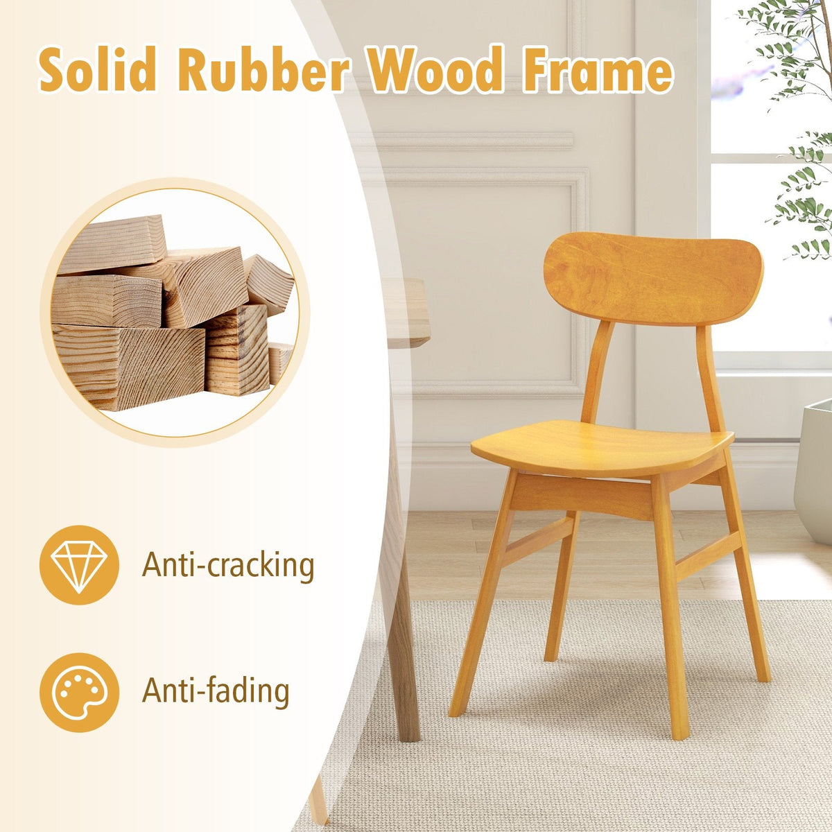 Set of 2 Modern Dining Chairs with Curved Solid Wood Backrest and Seat, Natural Rubber Wood