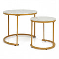Set of 2 Round Stacking Nesting Coffee Tables with Steel Frames, Golden