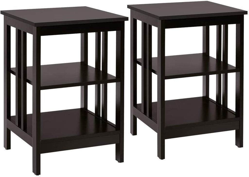 Set of 2 3 Tier Nightstands with Reinforced Side Bars, Dark Brown