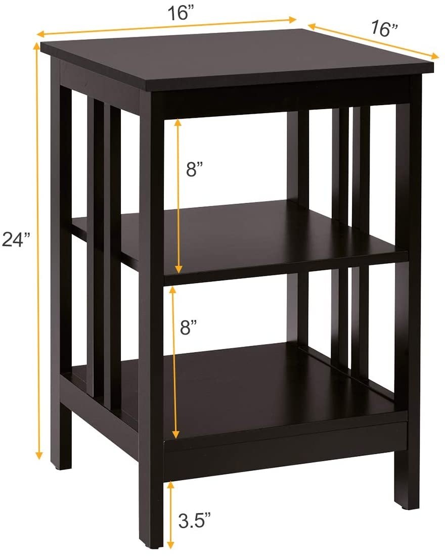 Set of 2 3 Tier Nightstands with Reinforced Side Bars, Dark Brown