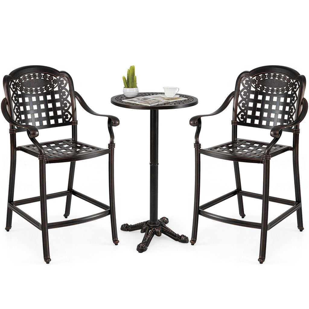 Set of 2 Outdoor Bar Stool 25.5 Inch Counter Height Cast Aluminum Bar Chairs-Copper