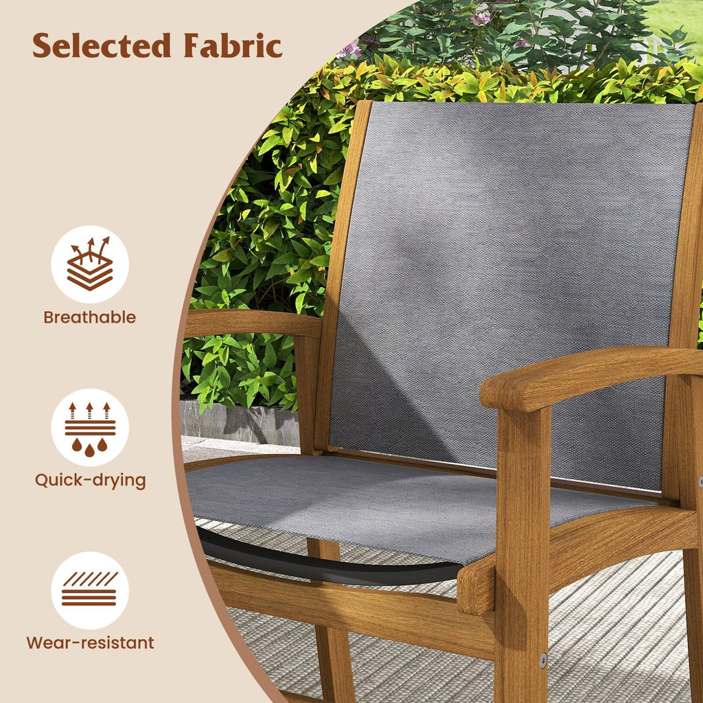 Set of 2 Patio Dining Chairs with Breathable Fabric and Acacia Wood Frame