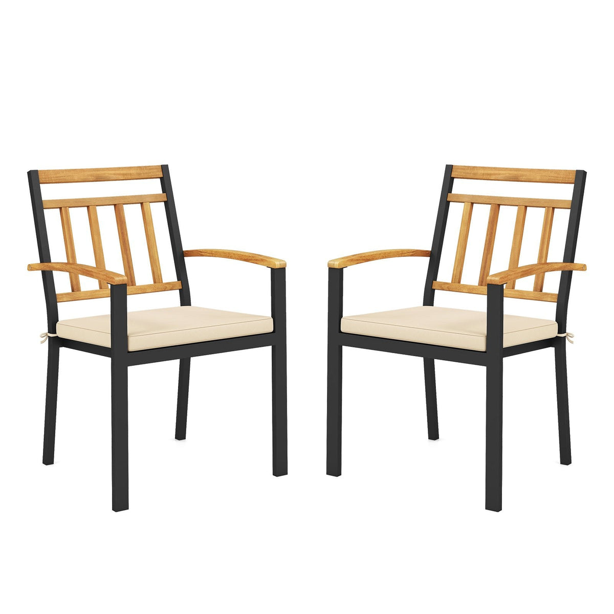 Set of 2 Patio Dining Chairs with Removable Padded Cushions-17 Inches