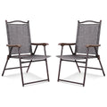Set of 2 Patio Folding Sling Back Camping Deck Chairs-Gray