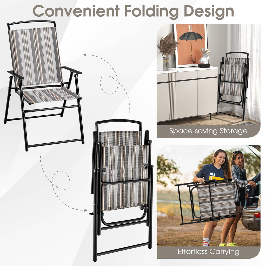 Set of 2 Patio Folding Sling Chairs Space-saving Dining Chair-Gray
