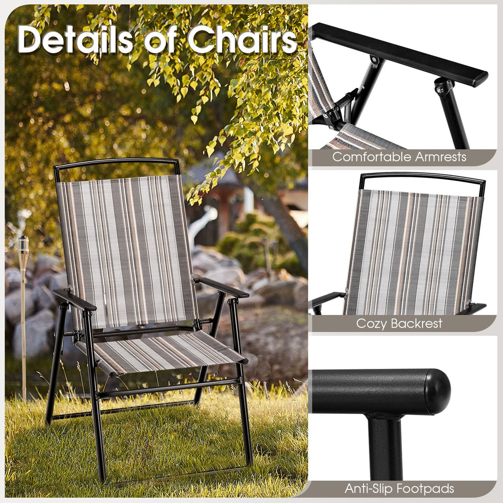 Set of 2 Patio Folding Sling Chairs Space-saving Dining Chair-Gray