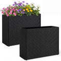 Set of 2 Raised Garden Bed All-Weather PE Rattan Wicker Flowerpot with Liner
