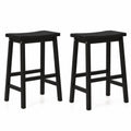 Set of 2 Backless Saddle Counter Stools in Black Painted Wood, 24 Inch Seat Height