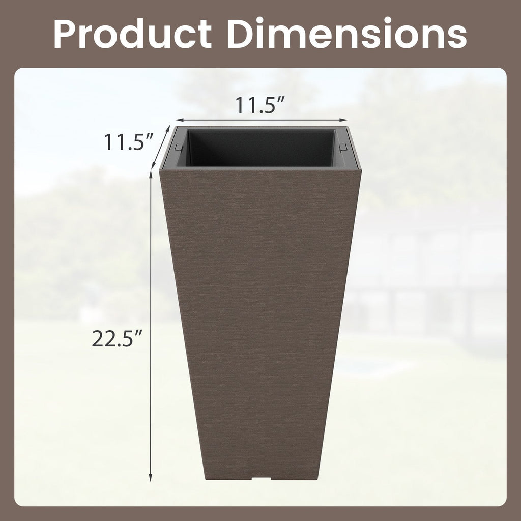 Set of 2 Square Taper Planter with Removable Inner Bucket and Optional Drainage Hole-M