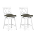 Set of 2 Swivel Counter Stools with White Cross Backs and Linen Seats, 24 Inch